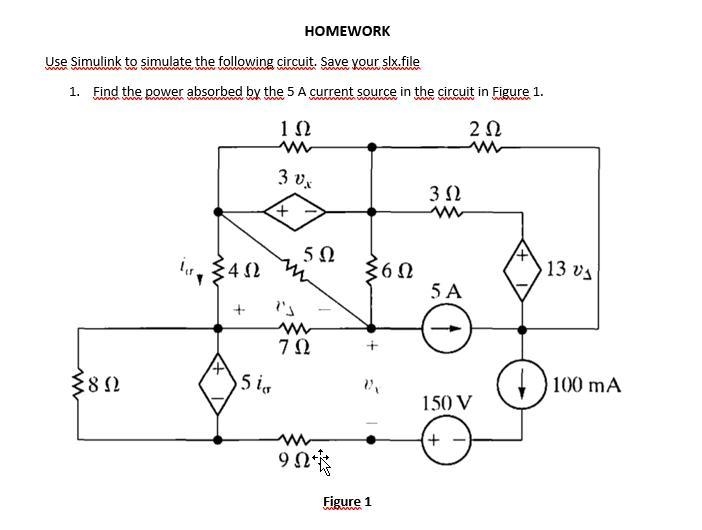 Use Simulink to simulate the following circuit. Save your slx.file as EE207_StudentID-example-1