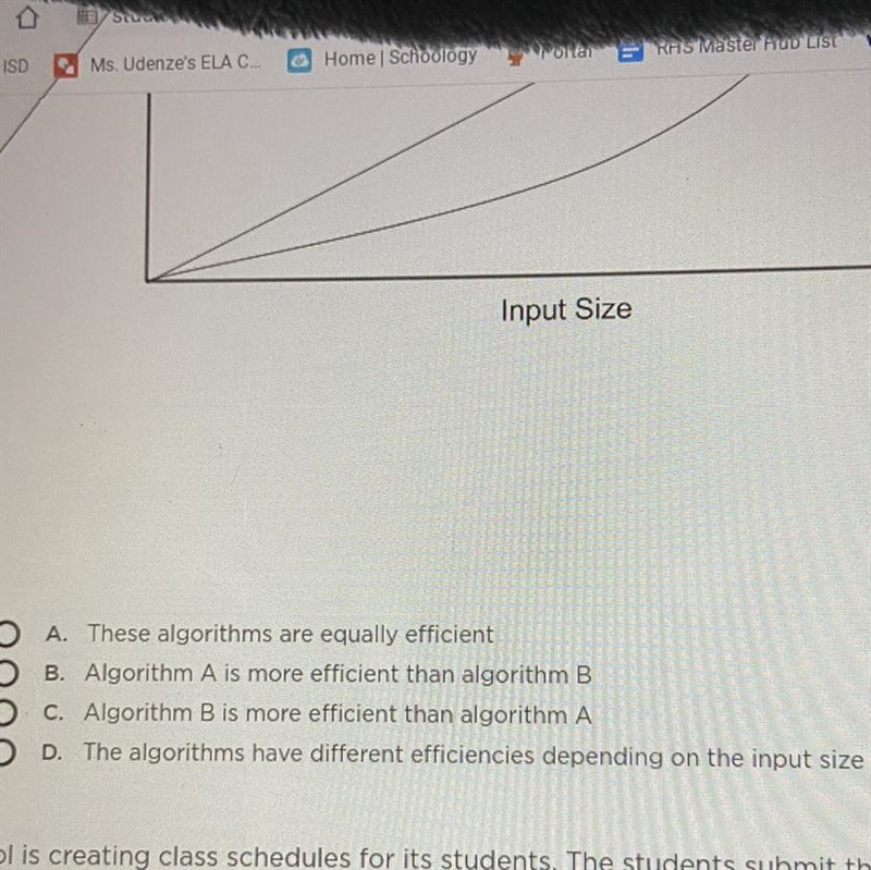 PLEASE HELP This graph shows the efficiencies of two different algorithms that solve-example-1