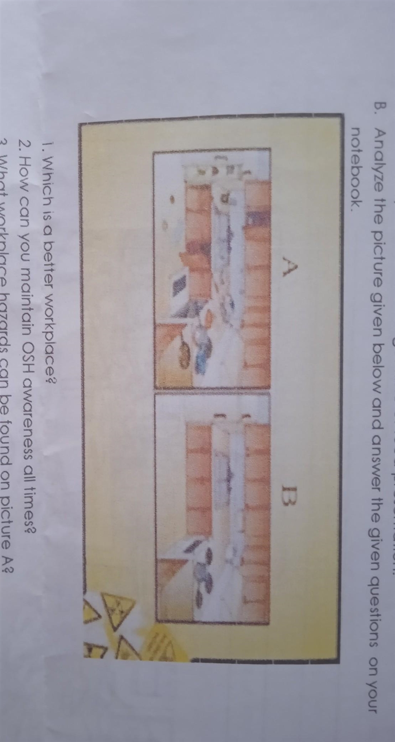 3. What workplace hazards can be found on picture A? 4-5. Describe the workplace A-example-1