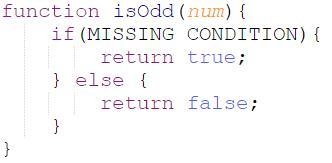 Which code segment results in "true" being returned if a number is odd? Replace-example-1