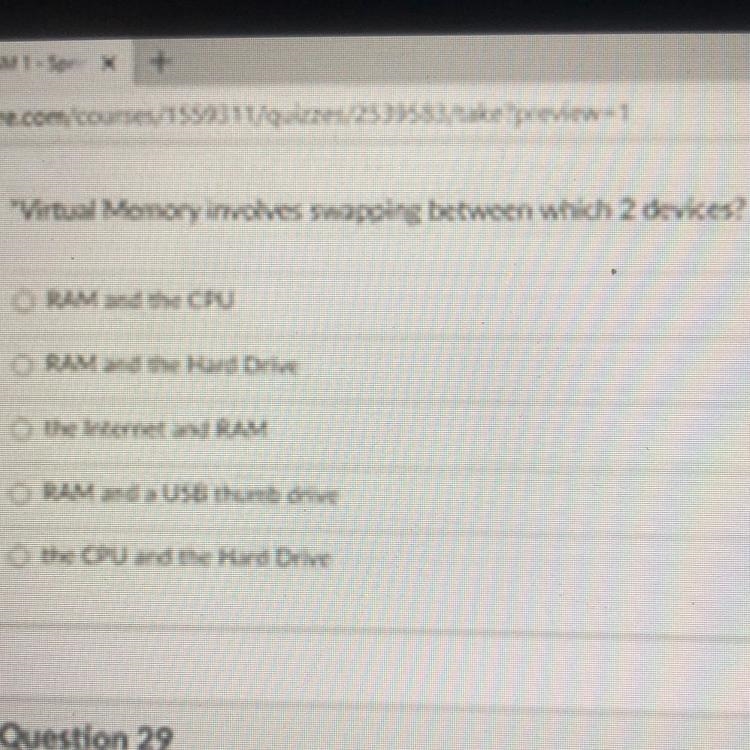 Virtual Memory involves swapping between which 2 devices?-example-1