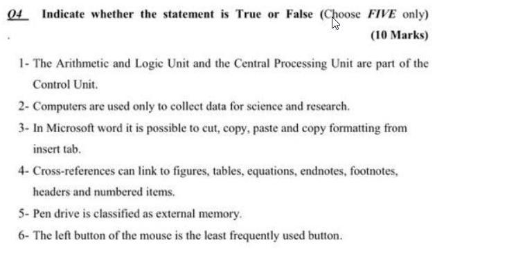 Indicate whether the statement is True or False (Choose FIVE only)-example-1