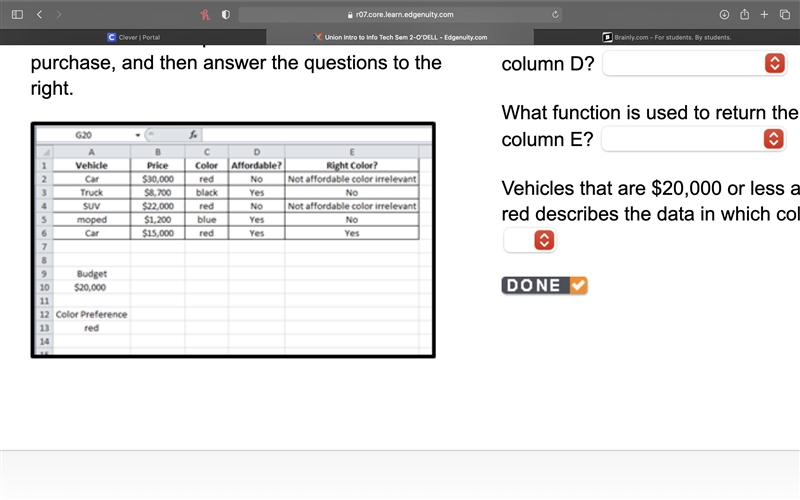 What function is used to return the results in column D? What function is used to-example-1