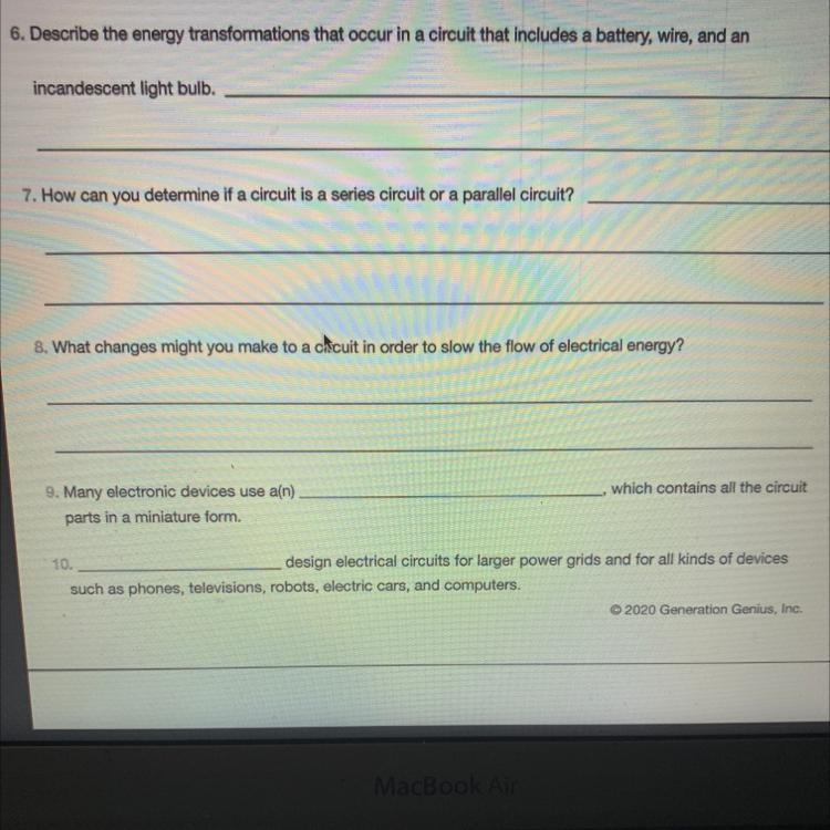 IN NEED OF HELP WITH ELECTRICITY & CIRCUITS PLEASE!! 6. Describe the energy transformations-example-1