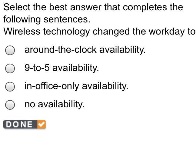 Select the best answer that completes the following sentences. Wireless technology-example-1