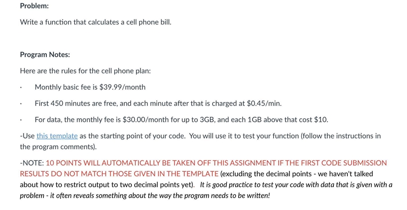 Python Write a function that calculates a cell phone bill First screenshot of rules-example-1