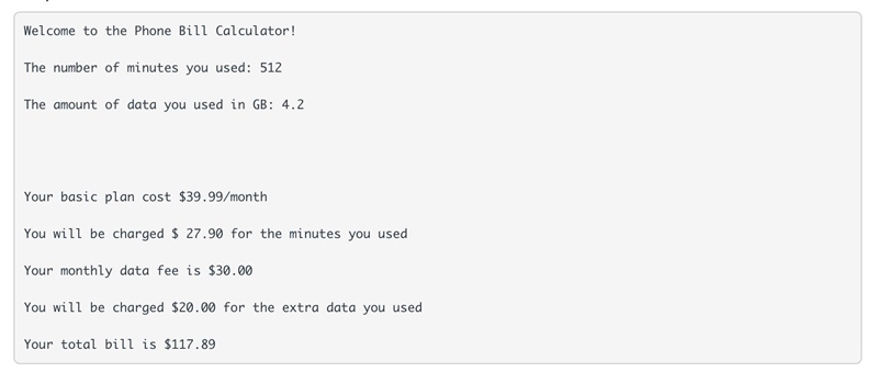 Python Write a function that calculates a cell phone bill First screenshot of rules-example-2