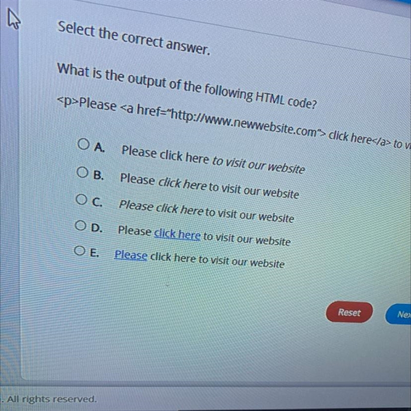 3 Select the correct answer. What is the output of the following HTML code? Please-example-1