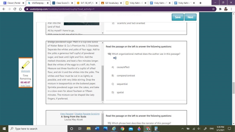 Which organizational method does the author use in this passage? A) cause/effect B-example-2