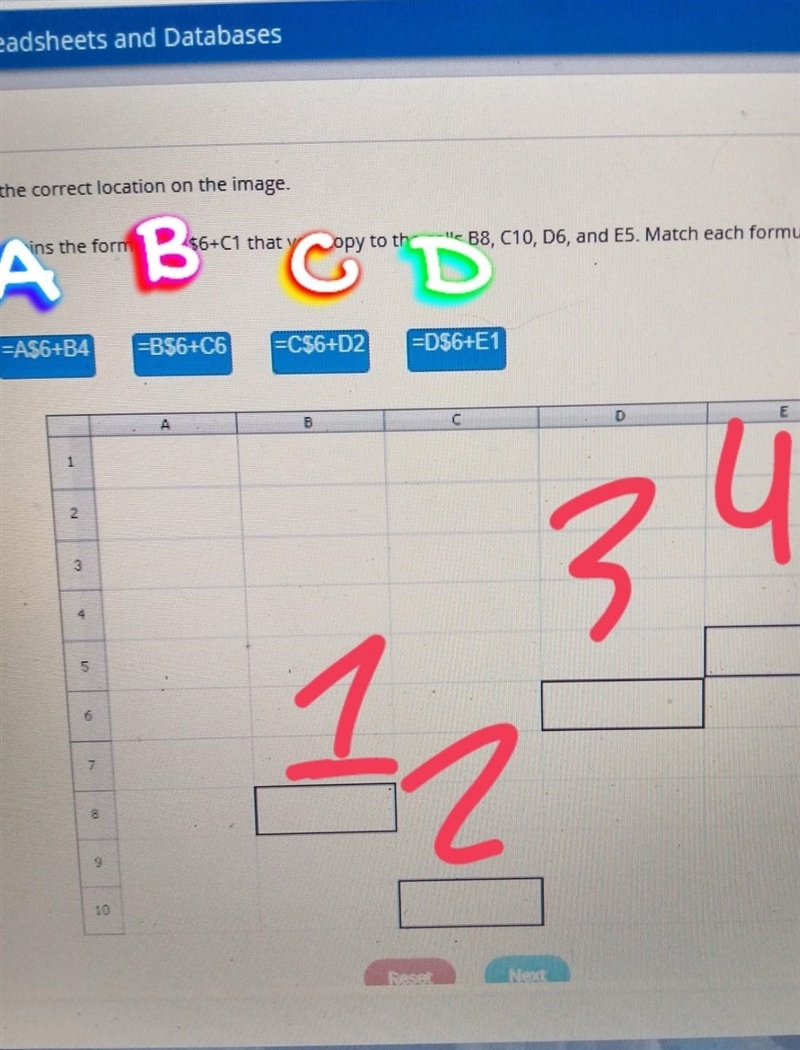 PLEASE ANSWER ASAP!! Where does each box go? suppose cell C5 contains the formula-example-1