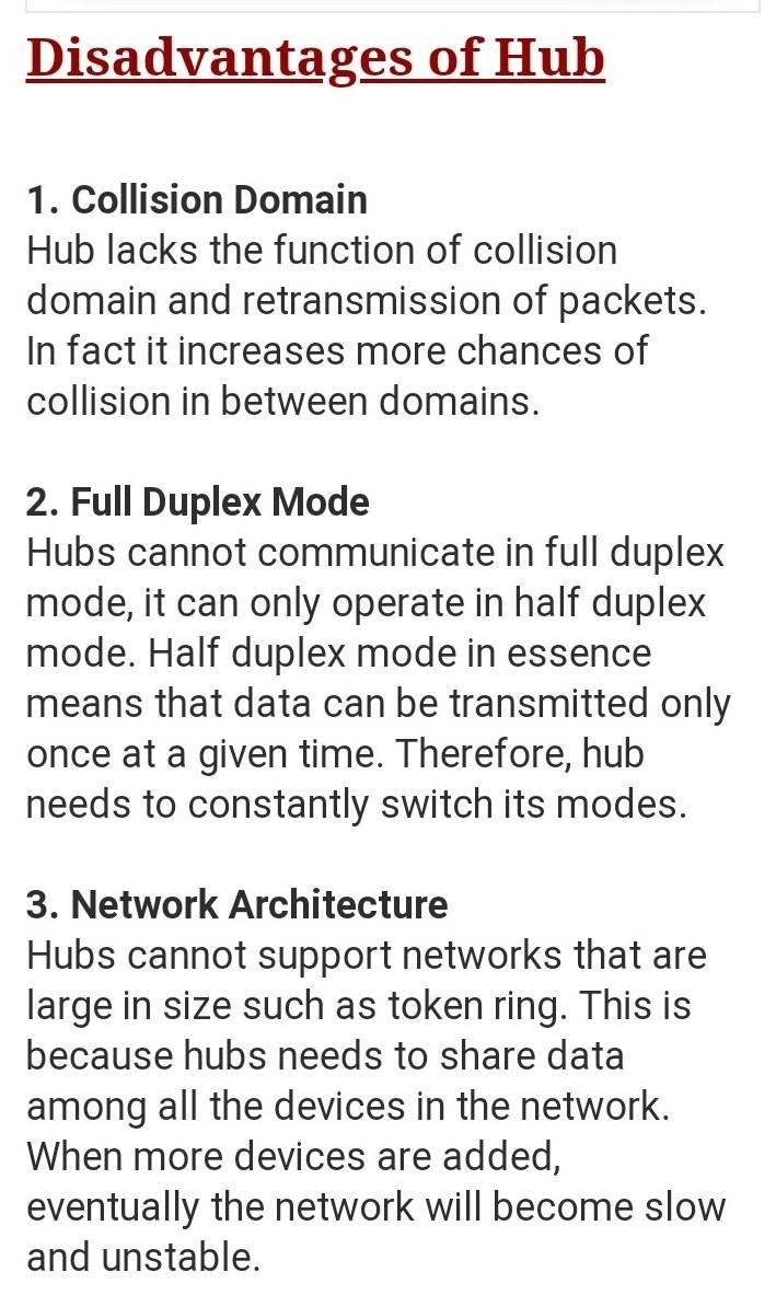 Hubs hardware advantage's and disadvantages​-example-3