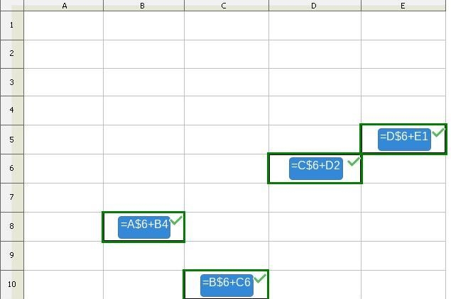 Suppose cell C5 contains the formula =B$6+C1. Match each formula with its respective-example-1