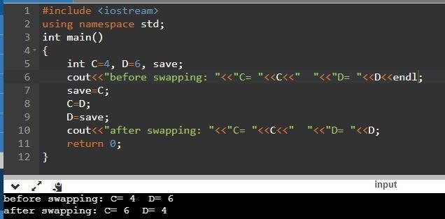 Arrange the code so that the numbers are swapped. Second part savec First part C=D-example-1