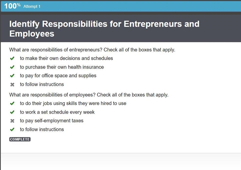 I NEED HELP ASAP !!What are responsibilities of entrepreneurs? Check all of the boxes-example-1