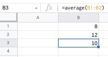 The formula =average(B1:B2) displays the value____(see the picture down)-example-1