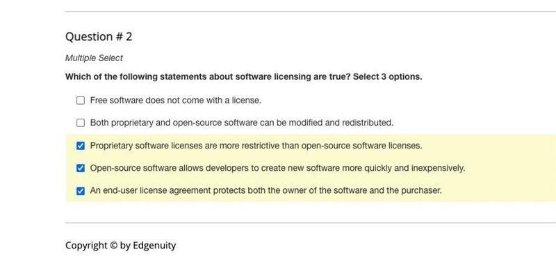 Which of the following statements about software licensing are true? Select 3 options-example-1