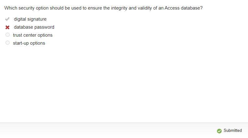 Which security option should be used to ensure the integrity and validity of an Access-example-1