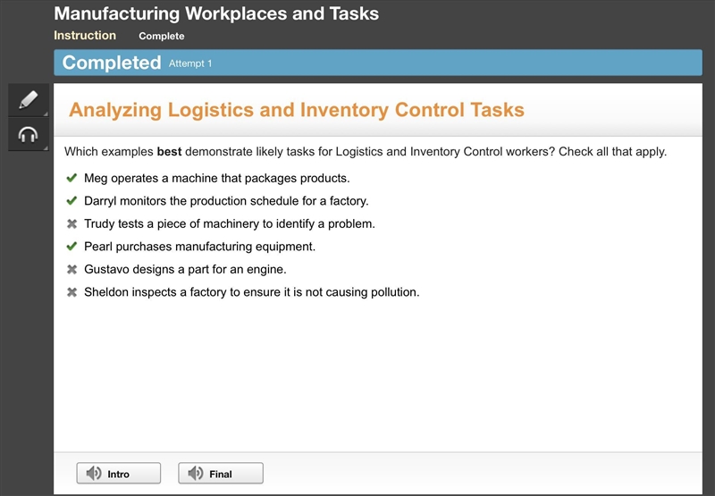 Which examples best demonstrate likely tasks for Logistics and Inventory Control workers-example-1