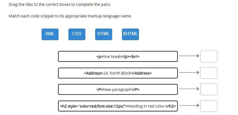 Match each code snippet to its appropriate markup language name-example-1