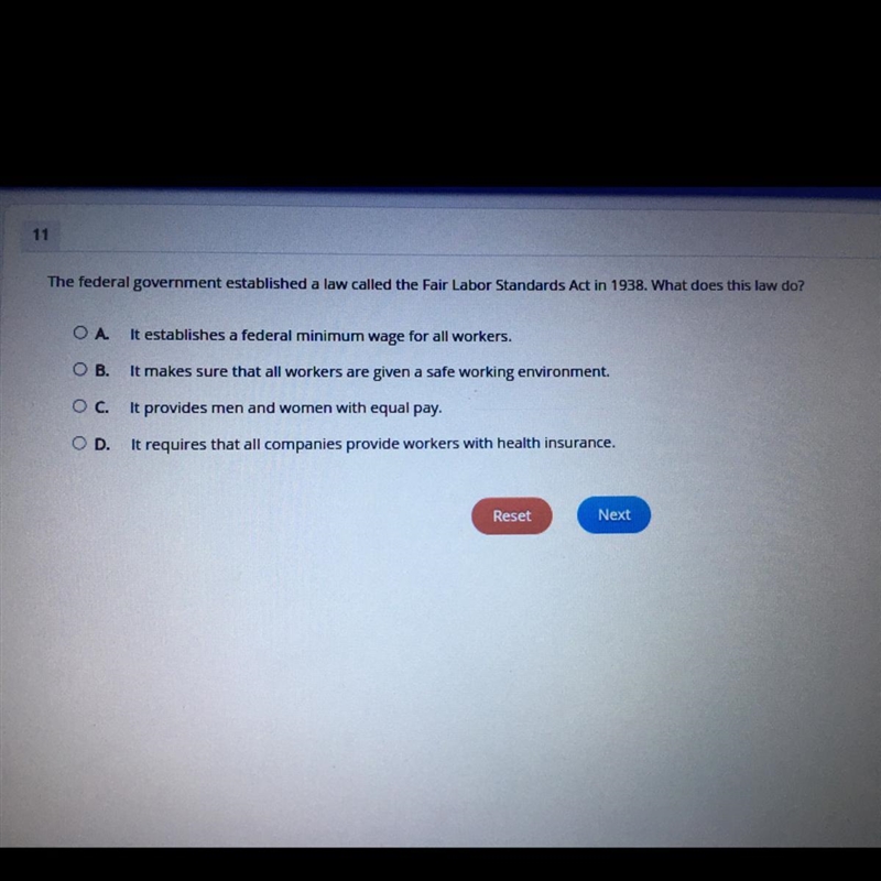 36 points!! The federal government established a law called the Fair Labor Standards-example-1