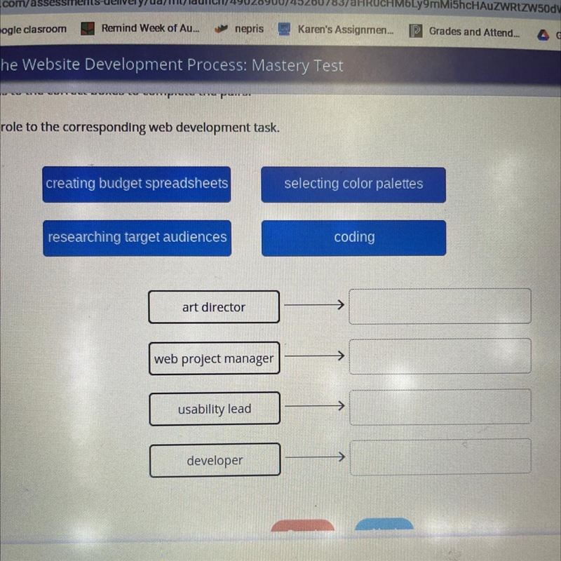 Match each role to the corresponding web development task.-example-1