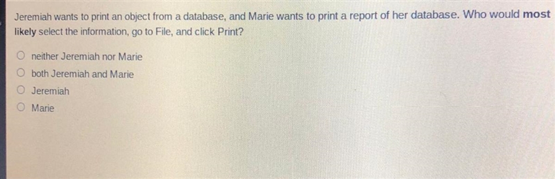 Jeremiah wants to print an object from a database, and Marie wants to print a deport-example-1