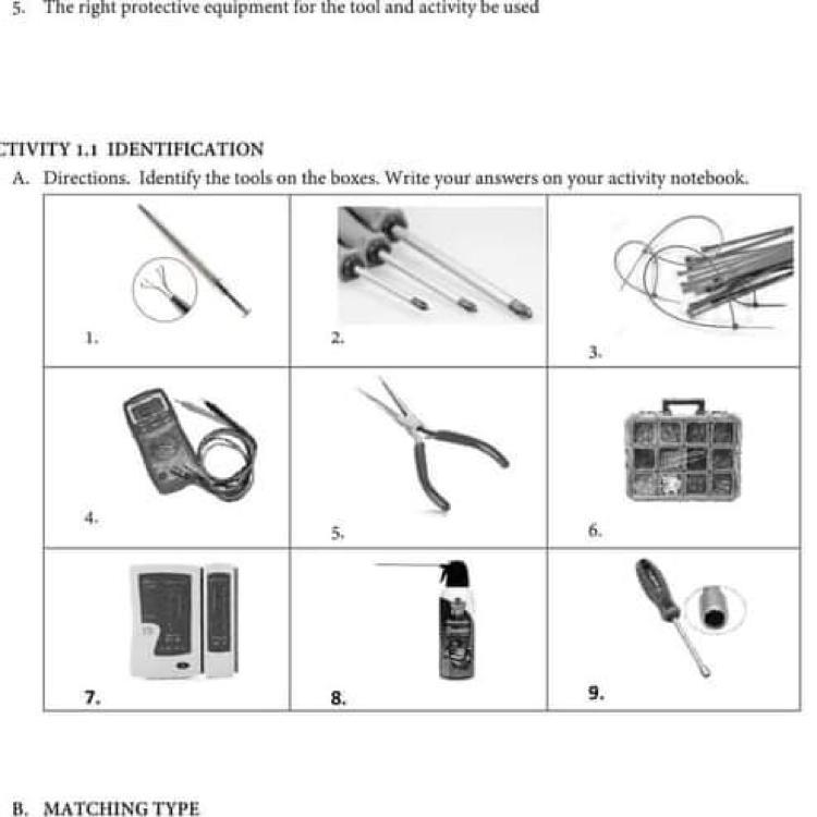 Identify the tools on the boxes. write the answer-example-1