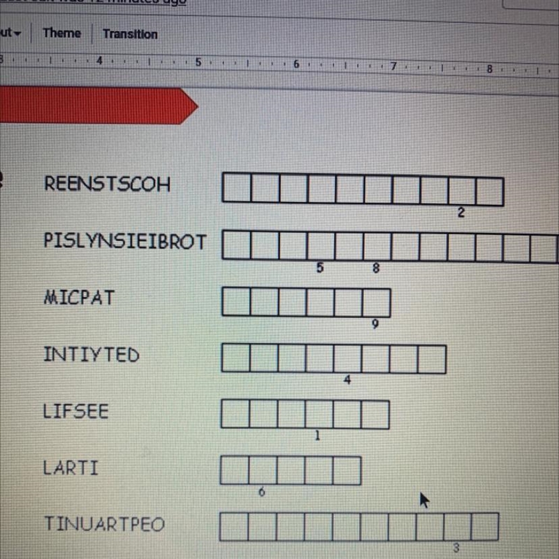 *need answer in the next 1 or 2 days* Unscramble the terms and then put the numbered-example-1