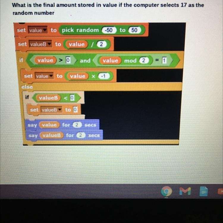 What is the final amount stored in value if the computer selects 17 as the random-example-1