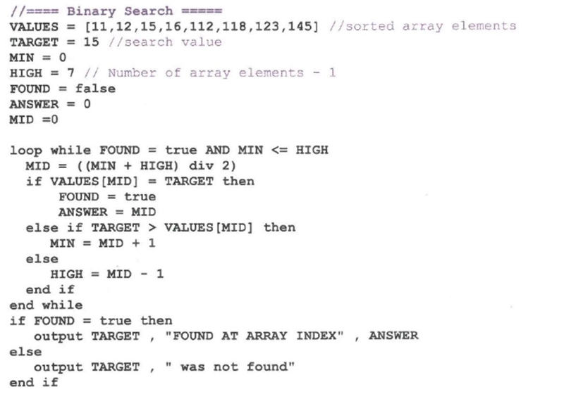 Pseudocode to java Can you write this in Java program Binary Search-example-1