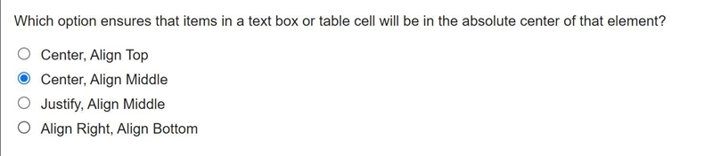 Which option ensures that items in a text box or table cell will be in the absolute-example-1