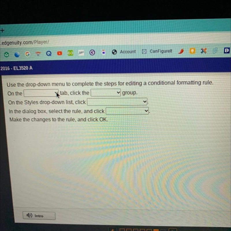 Use the drop-down menu to complete the steps for editing a conditional formatting-example-1