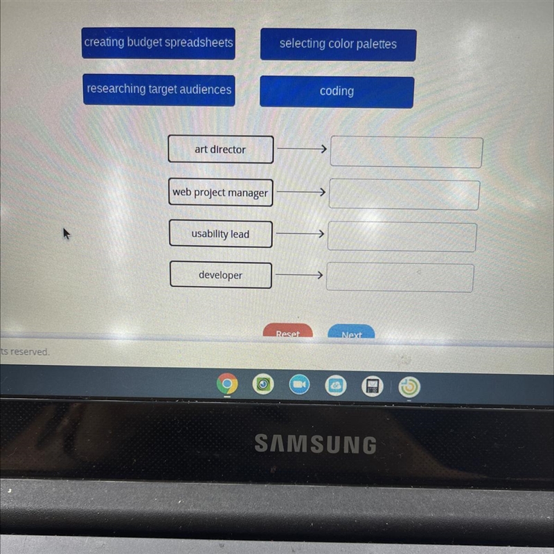 Match each role to the corresponding web development task.-example-1