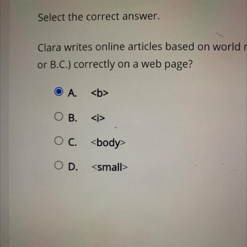 Need answer ASAP. No links Select the correct answer Clara writes online articles-example-1