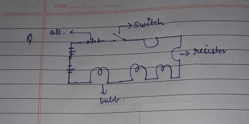 Draw the circuit diagram for 3 cells connected in series, two resistors in series-example-1