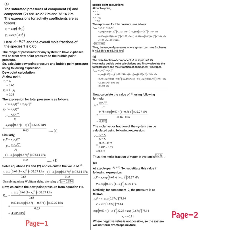 A binary system of species 1 and 2 consists of vapor and liquid phases in equilibrium-example-1