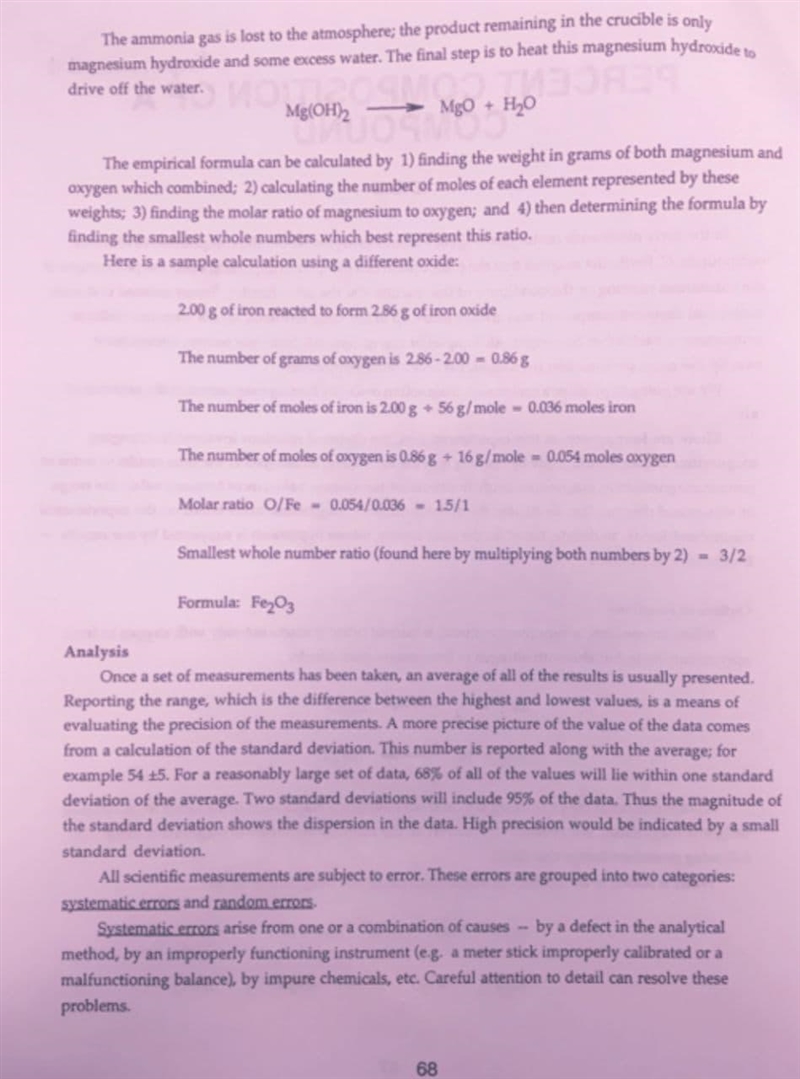 The sample calculation for iron oxide in the IDEAS section of this experiment used-example-2