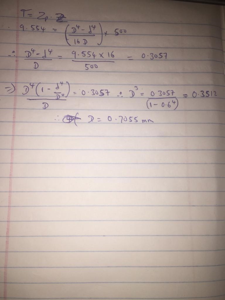 A shaft is made from a tube, the ratio of the inside diameter to the outside diameter-example-1