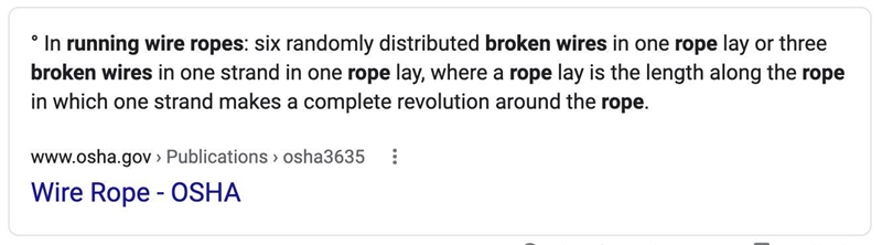 Running ropes must be taken out of service if they have _____ broken wires in one-example-1