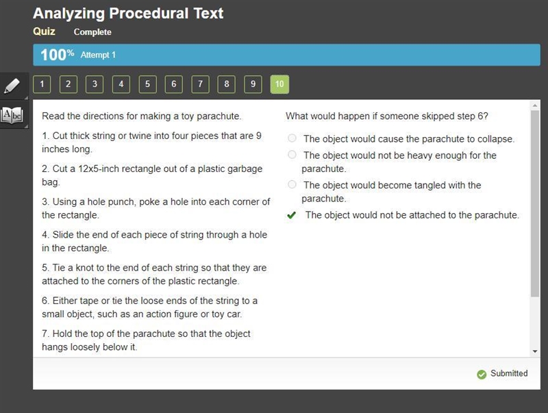 Read the directions for making a toy parachute. 1. Cut thick string or twine into-example-1