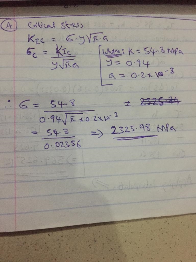 A specimen of a 4340 steel alloy with a plane strain fracture toughness of 54.8 MPa-example-1