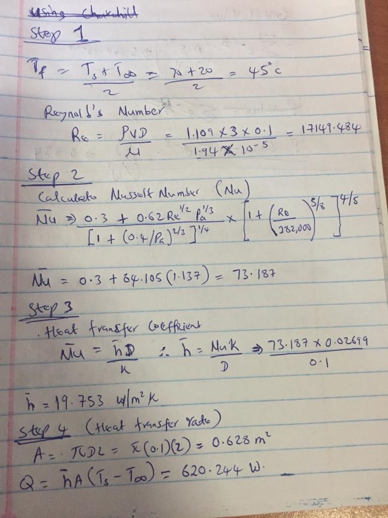 Determine the convection heat transfer coefficient, thermal resistance for convection-example-1