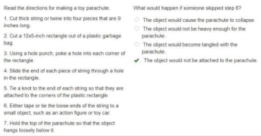 Read the directions for making a toy parachute. 1. Cut thick string or twine into-example-1