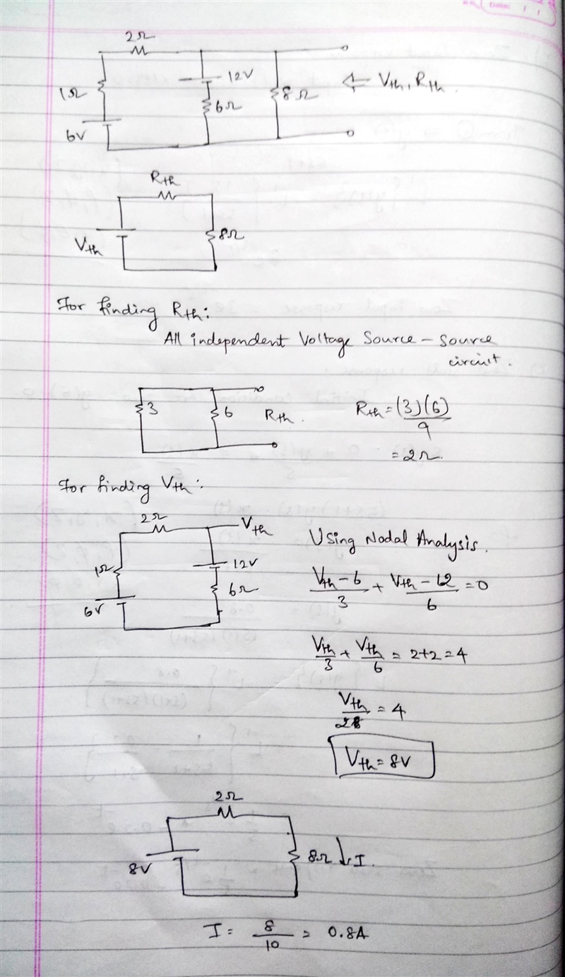 Calculate the current in the 8-W resistor of Figure below by using Thevenin’s theorem-example-2