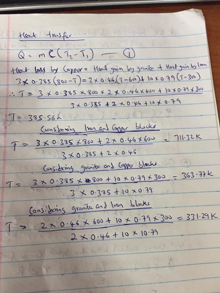 You have available three blocks of different material, at various temperatures. They-example-1