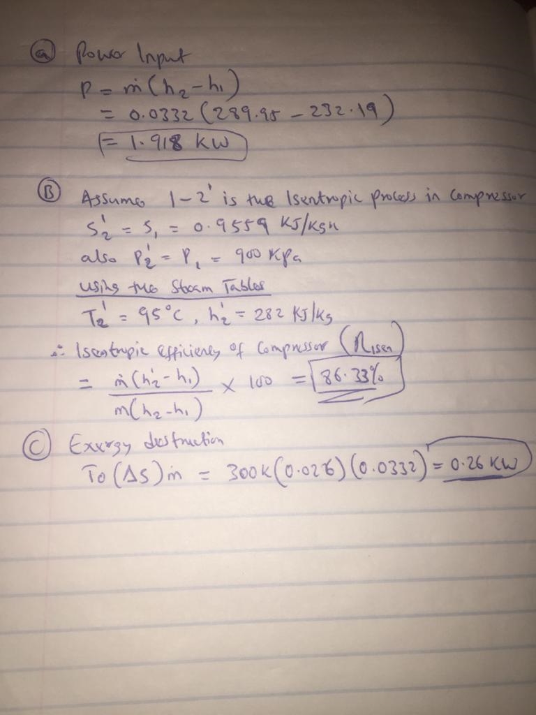 Refrigerant-134a enters an adiabatic compressor at -30oC as a saturated vapor at a-example-1