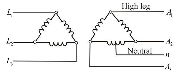 A three-phase transformer connection has a delta-connected secondary, and one of the-example-1