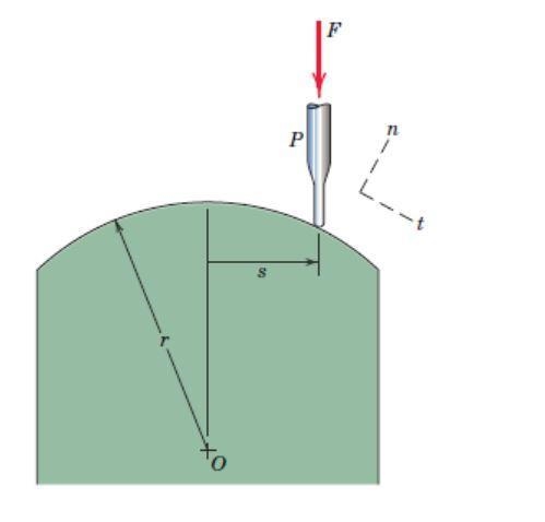 A small probe P is gently forced against the circular surface with a vertical force-example-1