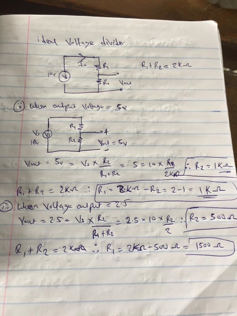 Determine the resistance values for a voltage divider that must meet the following-example-1