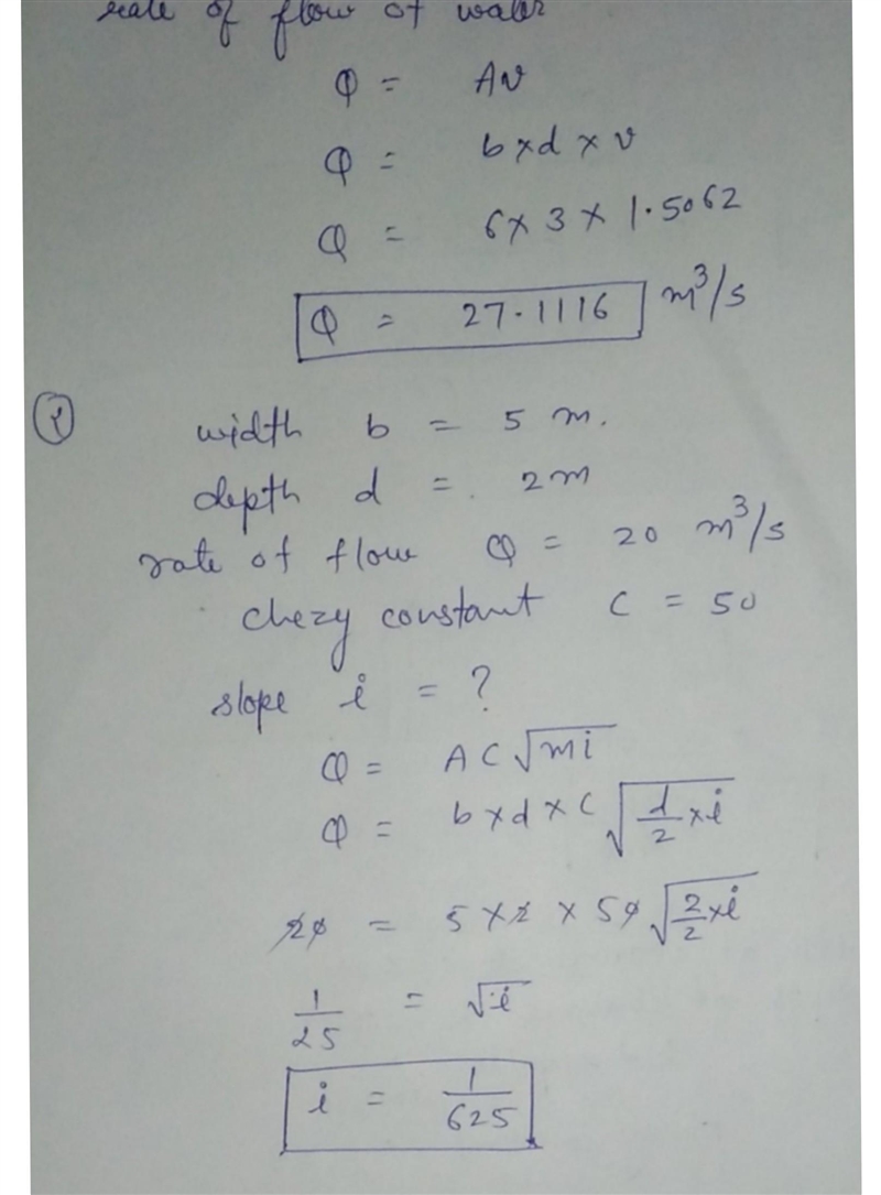 Find the velocity and rate of flow of water through a rectangular channel of 6m wide-example-2